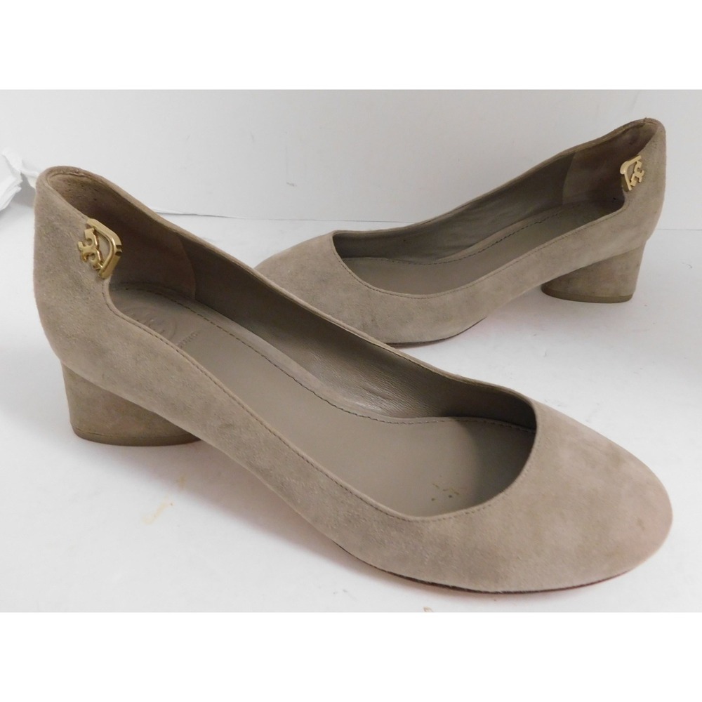 Tory Burch Suede Elizabeth Triangle Heel Gray Suede Pumps womans sz 8 M